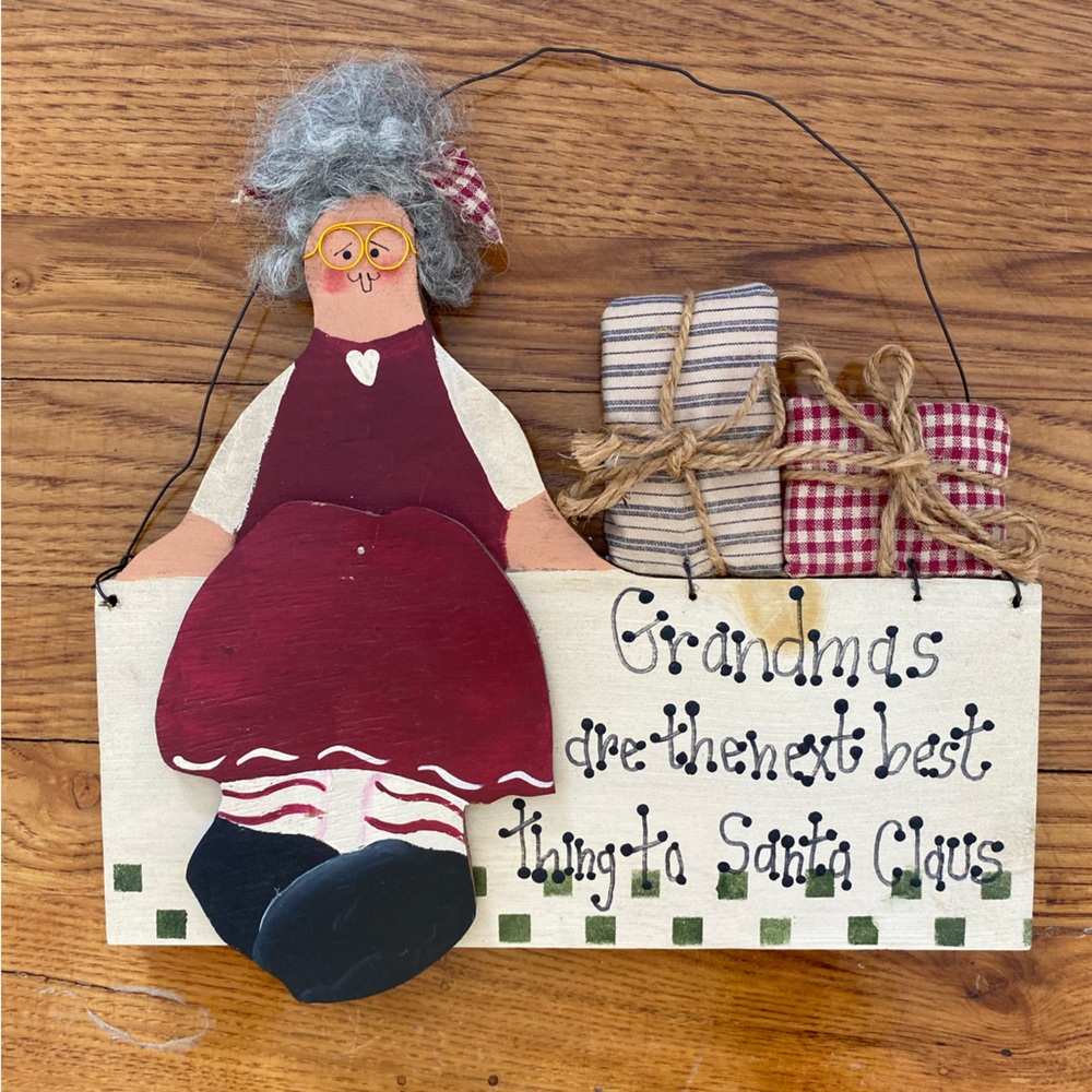 Hand Painted Wooden Grandma Sign Plaque Santa Clause Folk Art‎ Craft Gift